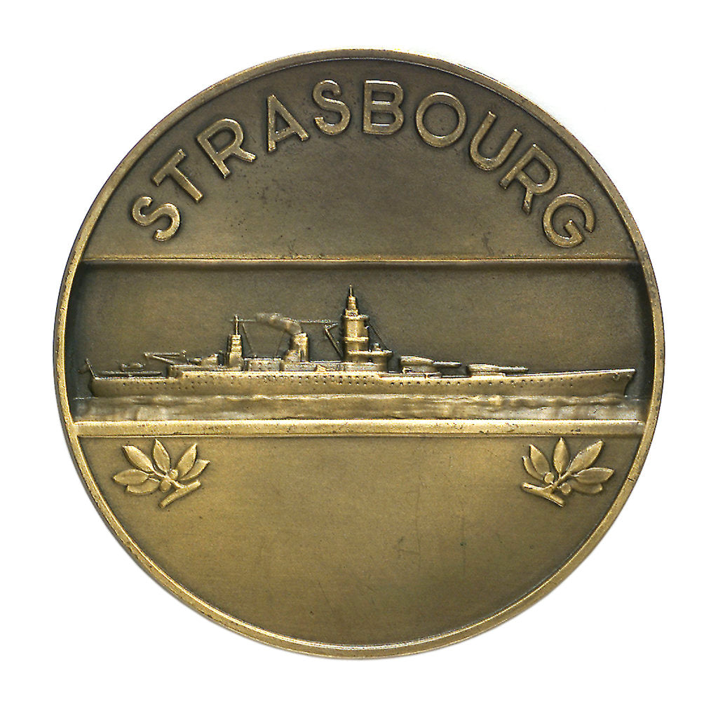 Detail of Medal commemorating the battleship 'Strasbourg'; reverse by P.A. Morlon