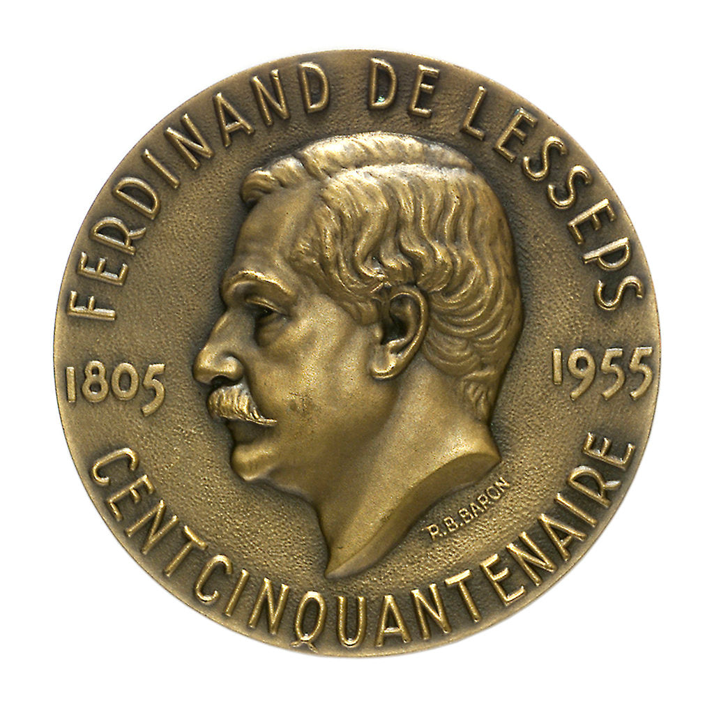 Detail of Medal commemorating the 150th anniversary of Ferdinand de Lesseps, 1955; obverse by R.B. Baron