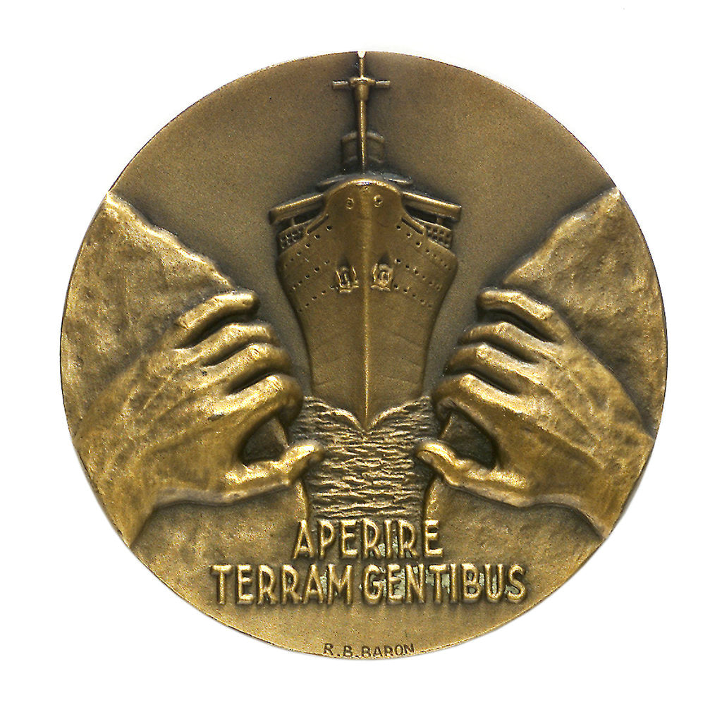 Detail of Medal commemorating the 150th anniversary of Ferdinand de Lesseps, 1955; reverse by R.B. Baron