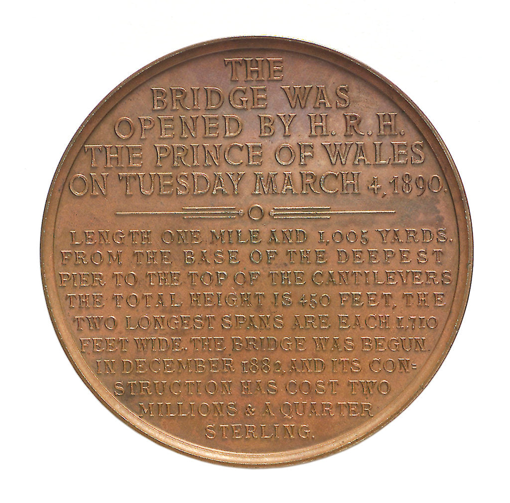Detail of Medal commemorating the opening of the Forth Bridge, 1890; reverse by Lauer Bros.