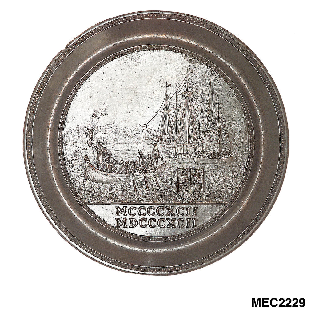 Detail of Medal commemorating the 400th anniversary of Christopher Columbus's discovery of America, 1492-1892 by U.A. Bizzarri