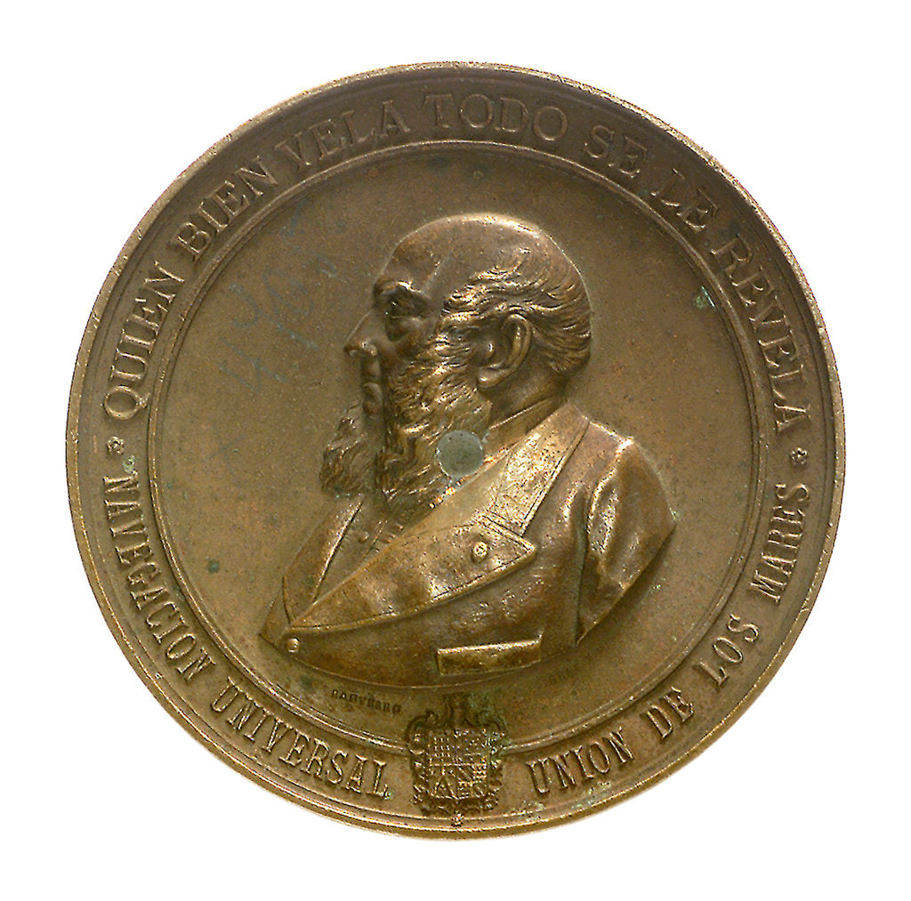 Detail of Medal commemorating the first Spanish expedition to the Isthmus of Panama, 1886; obverse by E. Arnaum