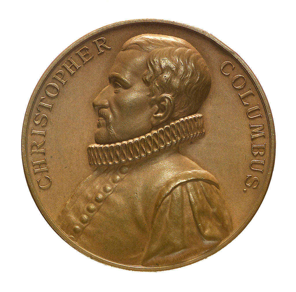 Detail of Medal commemorating the landing of Columbus in San Salvador, 1492; obverse by Lea Ahlborn