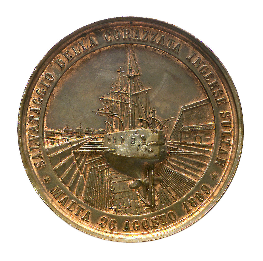 Detail of Medal commemorating the raising of HMS 'Sultan', 1889; reverse by P. Ferrea