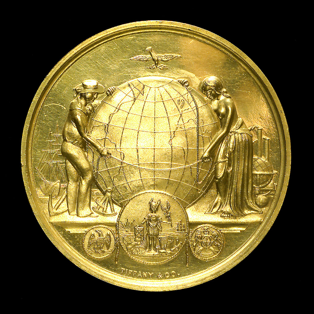 Detail of Medal commemorating the first transatlantic cable, 1858; obverse by Tiffany & Co.