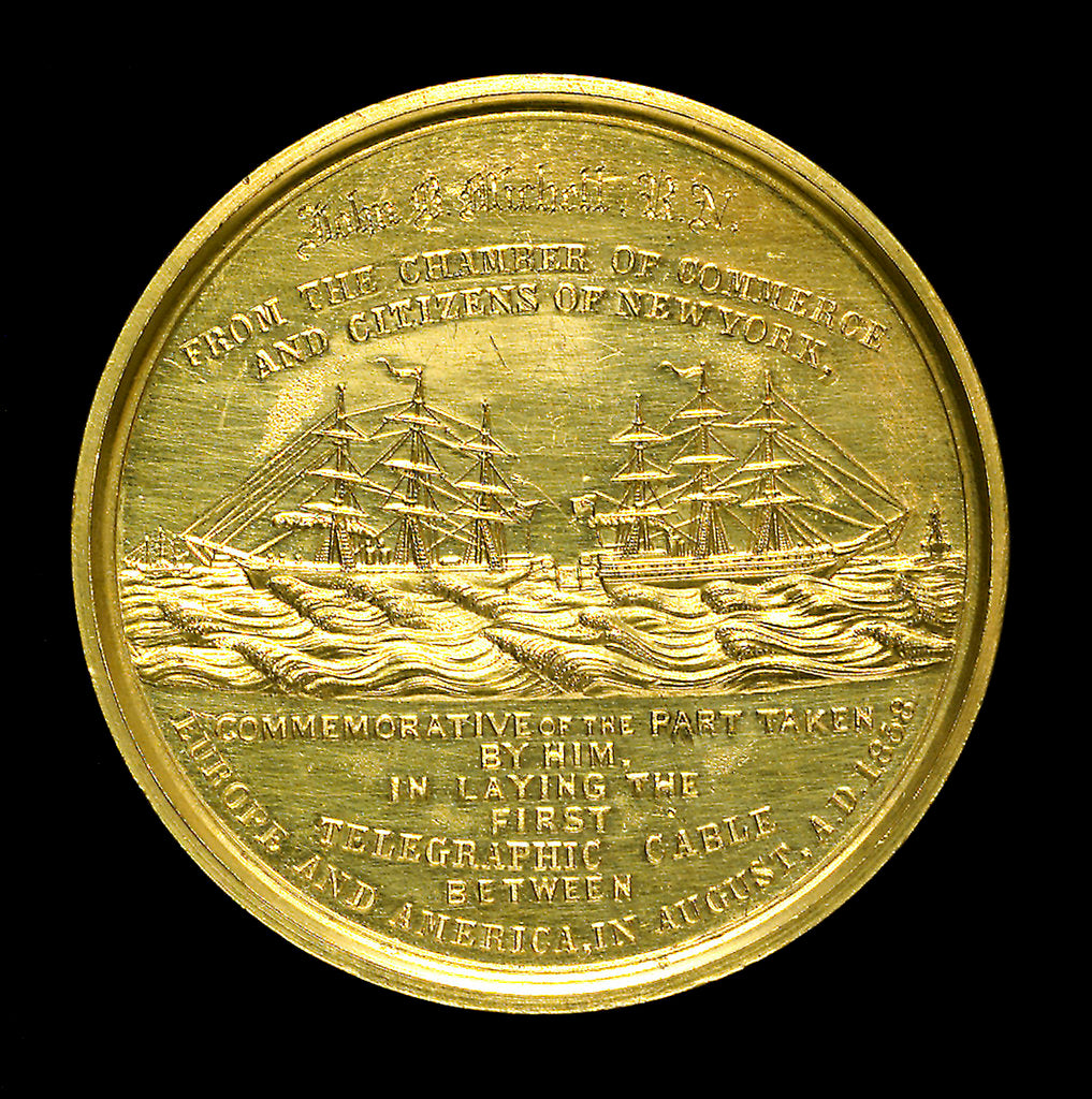 Detail of Medal commemorating the first transatlantic cable, 1858; reverse by Tiffany & Co.