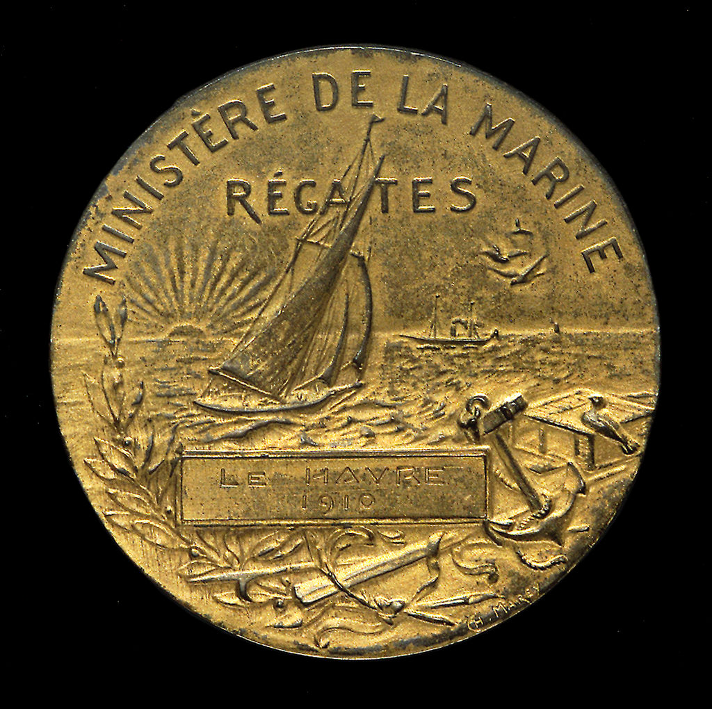 Detail of Medal commemorating the French Ministry of the Marine Regattas, Havre, 1910; reverse by D. Dupuis