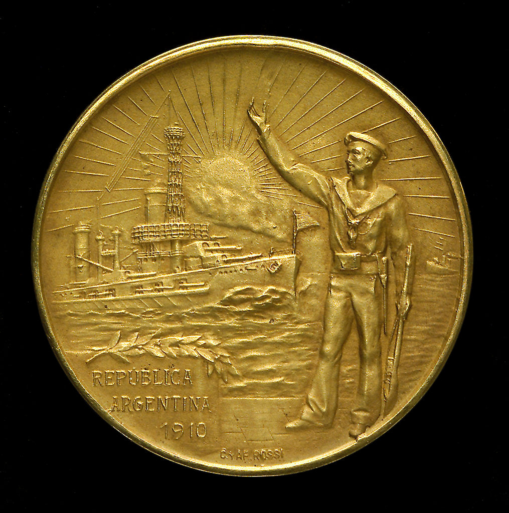 Detail of Medal commemorating the centenary of the Argentine Navy, 1910; obverse by C. Rossi