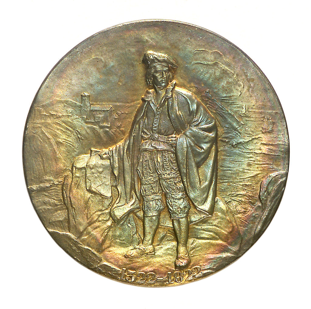 Detail of Medal commemorating the 400th anniversary of the discoverer Juan Sebastian del Cano, 1922; obverse by unknown