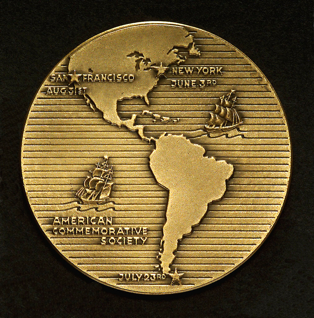 Detail of Medal commemorating the centenary of the voyage of the 'Flying Cloud', 1951; reverse by M.K. and Holland