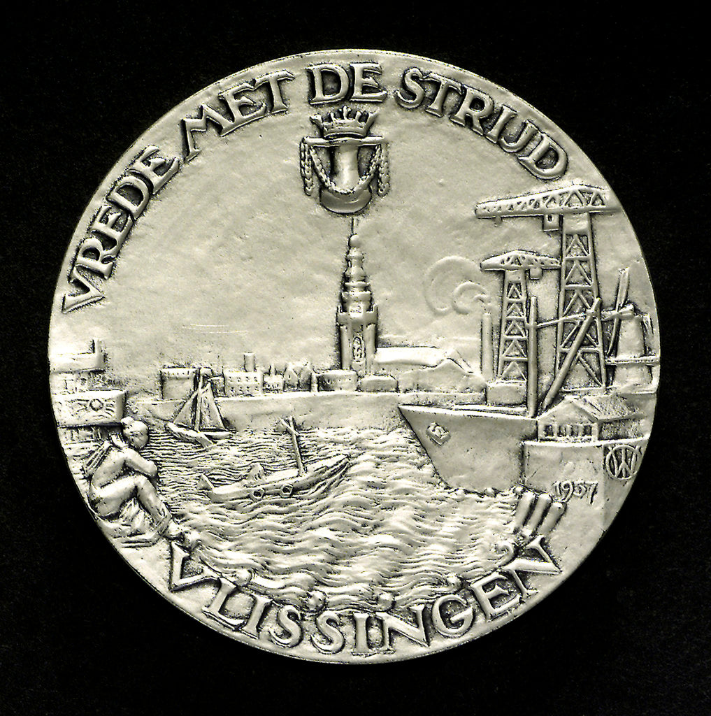 Detail of Mining badge commemorating the 350th Anniversary of the birth of Admiral de Ruyter, 1957; reverse by unknown