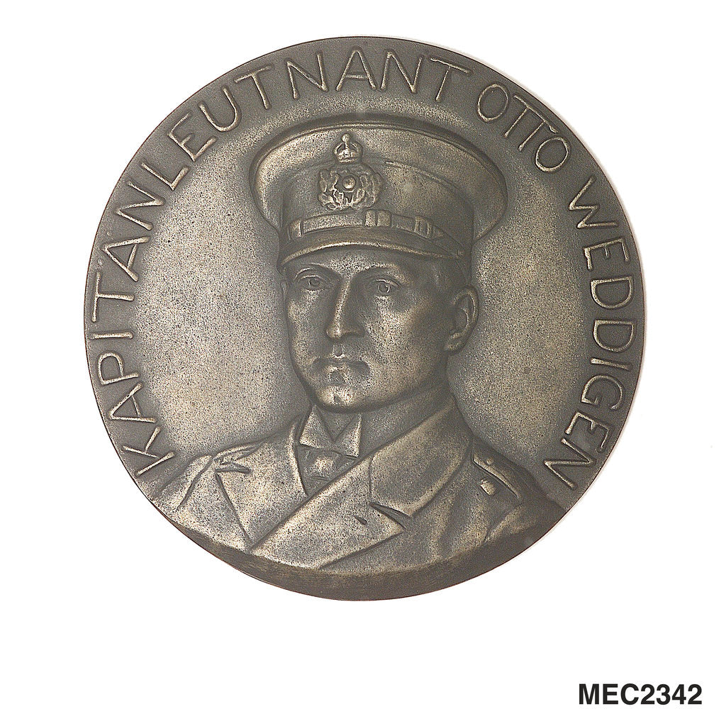 Detail of Medal commemorating the sinking of the cruisers 'Aboukir', 'Hogue' and 'Cressy' by 'U9.', 1914; obverse by H. Ziegler