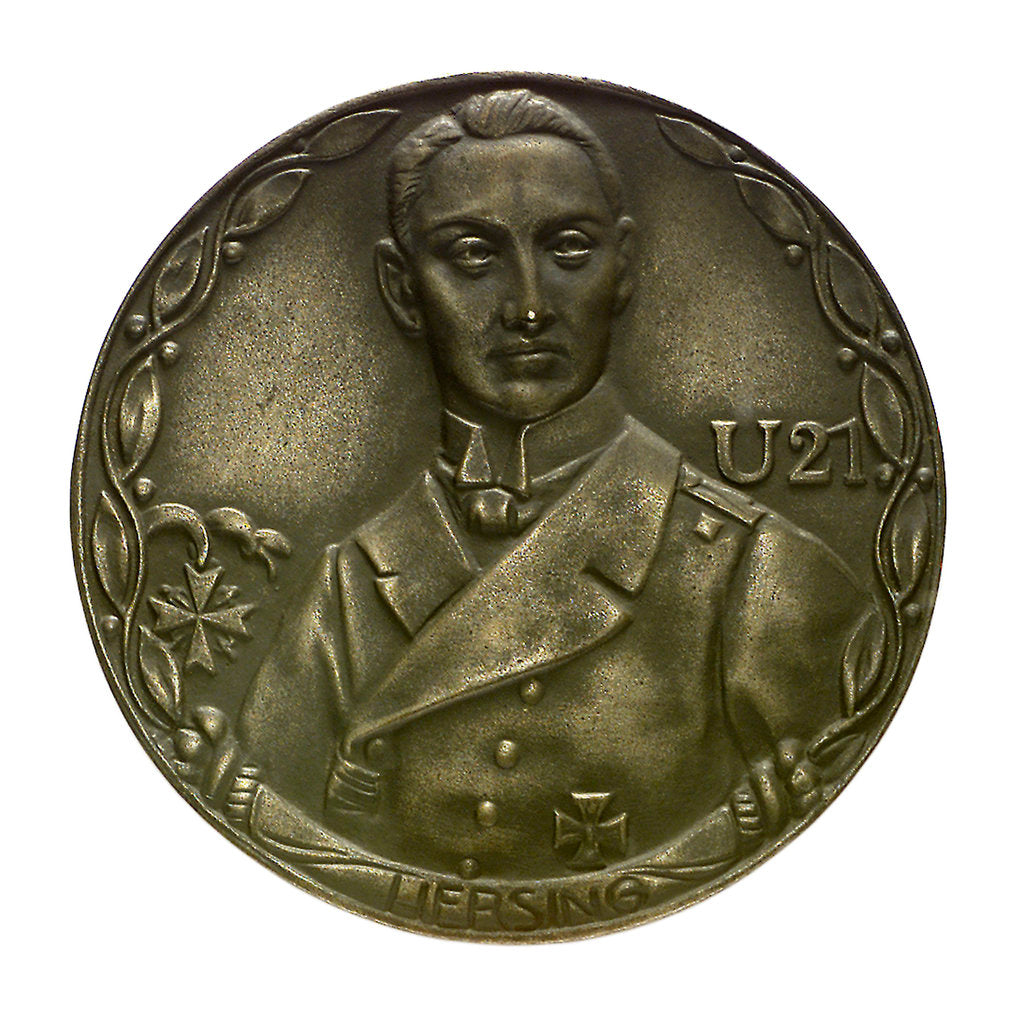 Detail of Medal commemorating Lieutenant Otto Hersing and the sinking of 'Pathfinder', 'Triumph' and 'Majestic' by 'U21', 1915; obverse by unknown