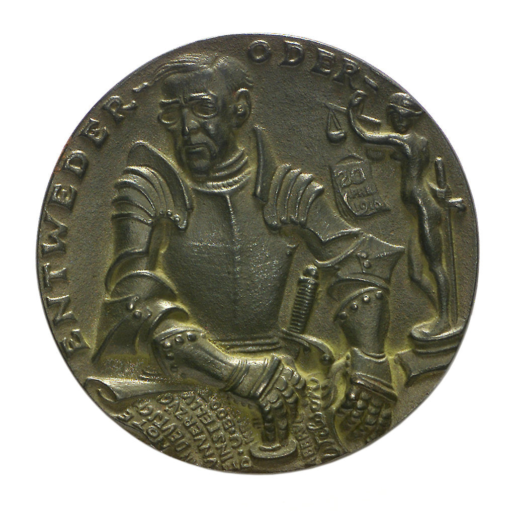 Detail of Medal commemorating the American note on U-boat warfare, 1916; obverse by Karl Goetz