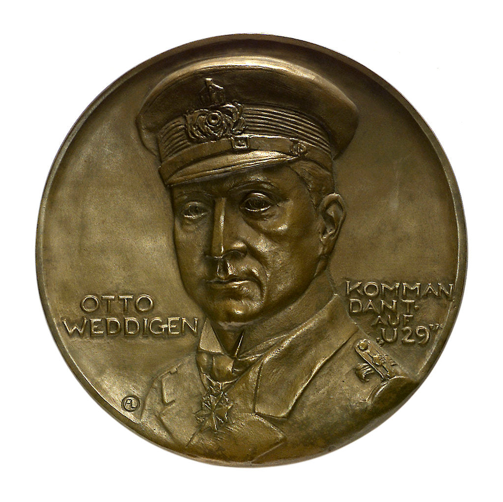 Detail of Medal commemorating Captain-Lieutenant Otto von Weddigen (1882-1915) submarine commander; obverse by A. L.