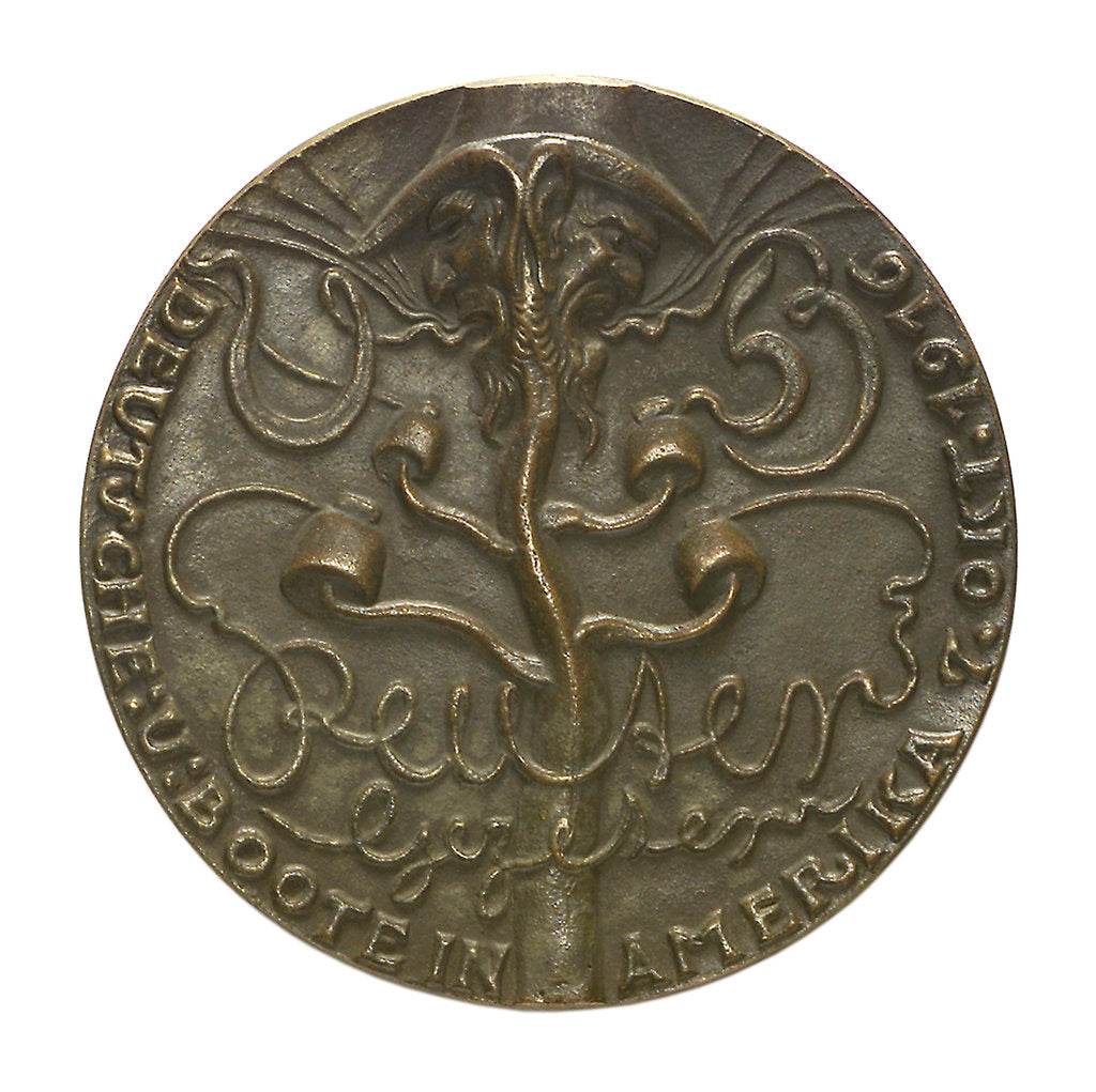 Detail of Medal commemorating German submarines off America; obverse by Karl Goetz