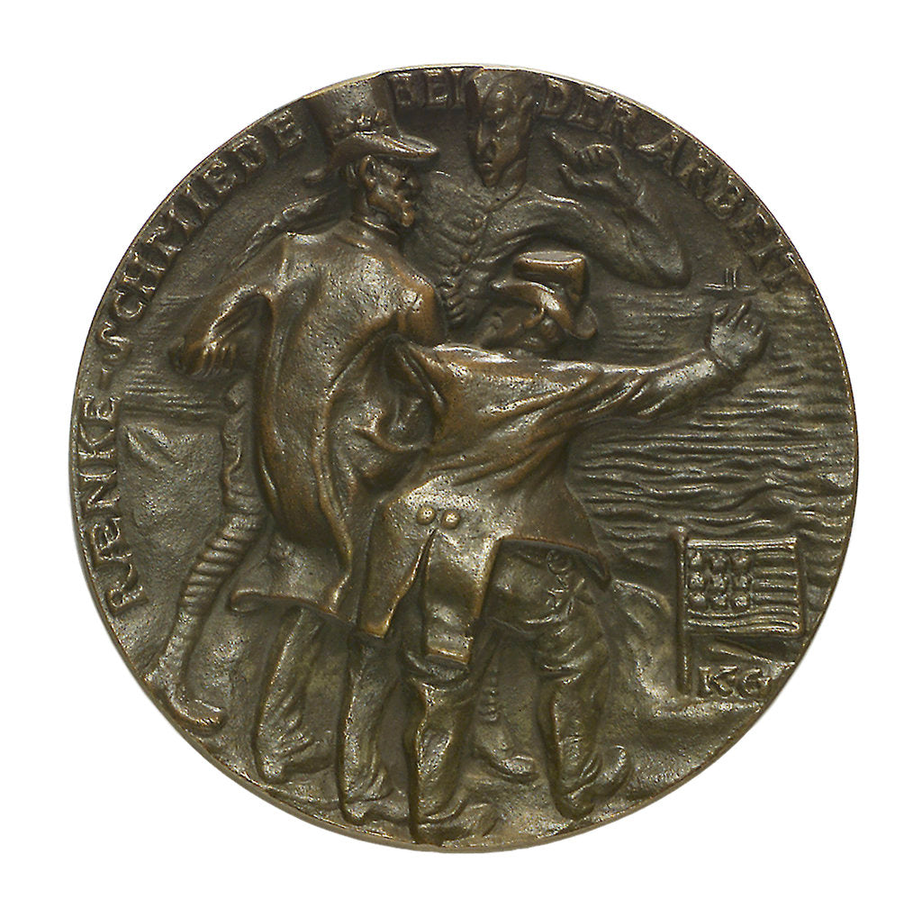 Detail of Medal commemorating German submarines off America; reverse by Karl Goetz