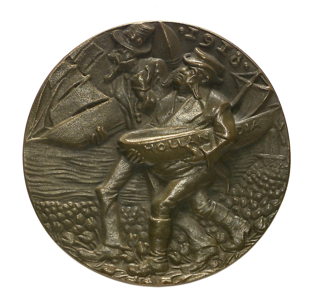 Detail of Medal commemorating Dutch trade restrictions during the First World War; reverse by Karl Goetz