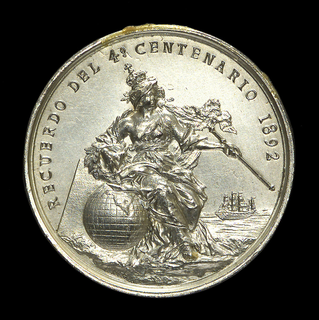 Detail of Medal commemorating Christopher Columbus (1451-1506) and the fourth centenary of the discovery of America, 1892; reverse by Lauer Bros.