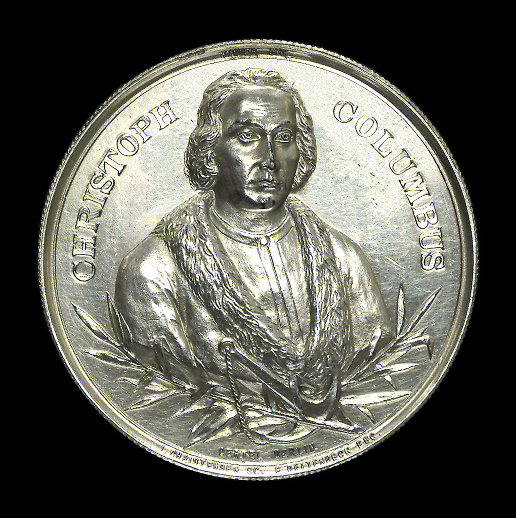 Detail of Medal commemorating Christopher Columbus (1451-1506) and the fourth centenary of the discovery of America, 1892; obverse by J. Christensen