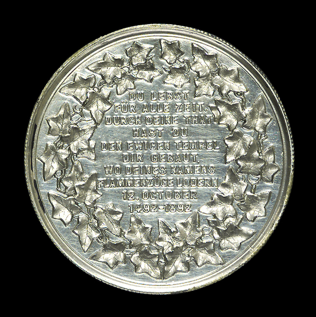 Detail of Medal commemorating Christopher Columbus (1451-1506) and the fourth centenary of the discovery of America, 1892; reverse by J. Christensen