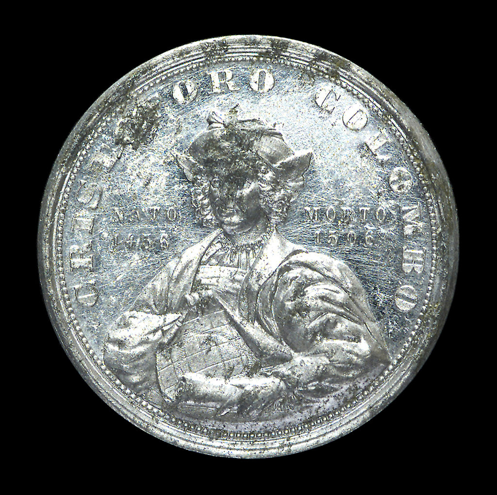 Detail of Medal commemorating Christopher Columbus (1451-1506) and the fourth centenary of the discovery of America, 1892; obverse by W. Mayer