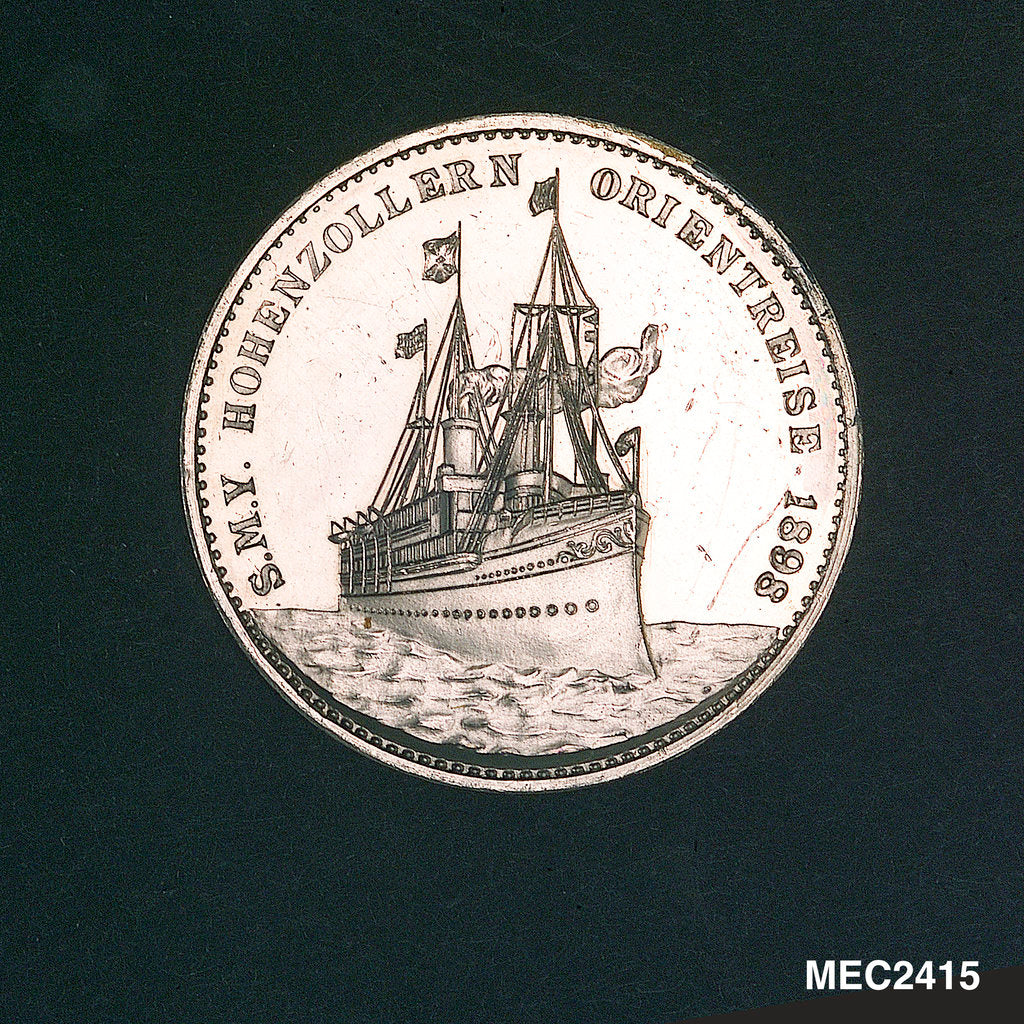 Detail of Medal commemorating the HIM yacht 'Hohenzollern' on her eastern cruise; reverse by Lauer Bros.