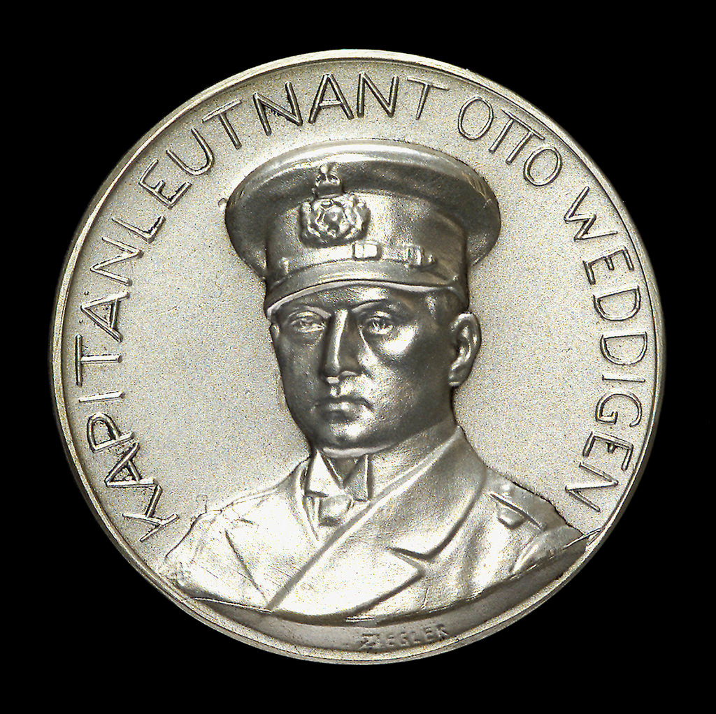 Detail of Medal commemorating the destruction of the English armoured cruisers 'Aboukir', 'Hogue' and 'Cressy' by 'U9', 1914; obverse by H. Ziegler
