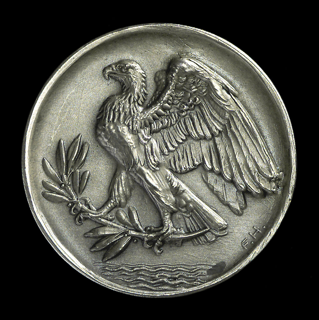 Detail of Medal commemorating the destruction of the English armoured cruisers 'Aboukir', 'Hogue' and 'Cressy' by 'U9', 1914; obverse by F. H.