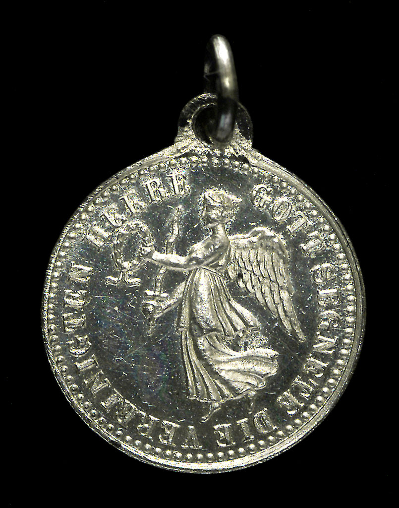 Detail of Medal commemorating the destruction of the English armoured cruisers 'Aboukir', 'Hogue' and 'Cressy' by 'U9', 1914; obverse by F. H.