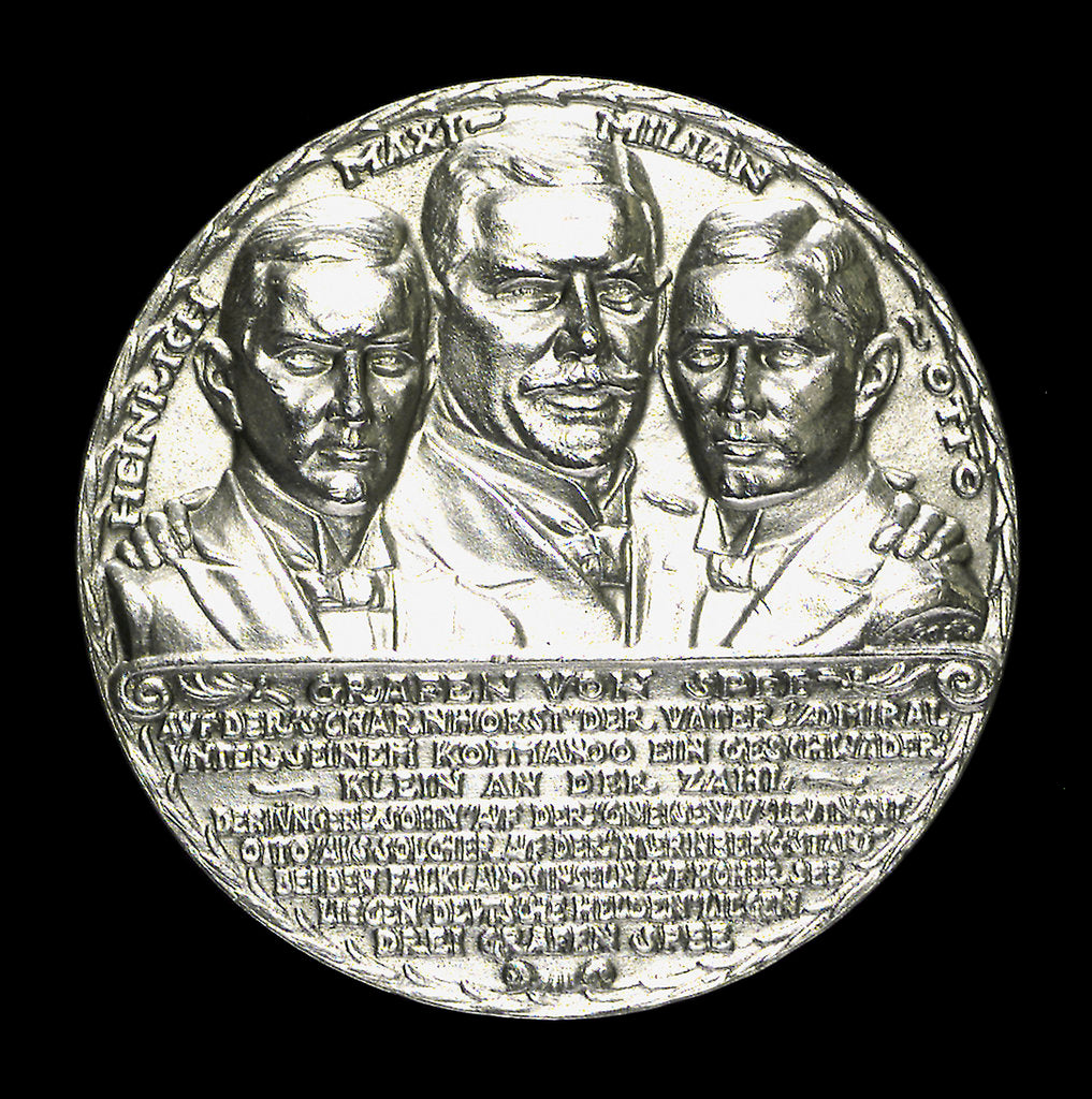 Detail of Medal commemorating Count von Spee Count Otto and Count Henry von Spee and the Battle of the Falkland Islands, 1914; obverse by Karl Goetz