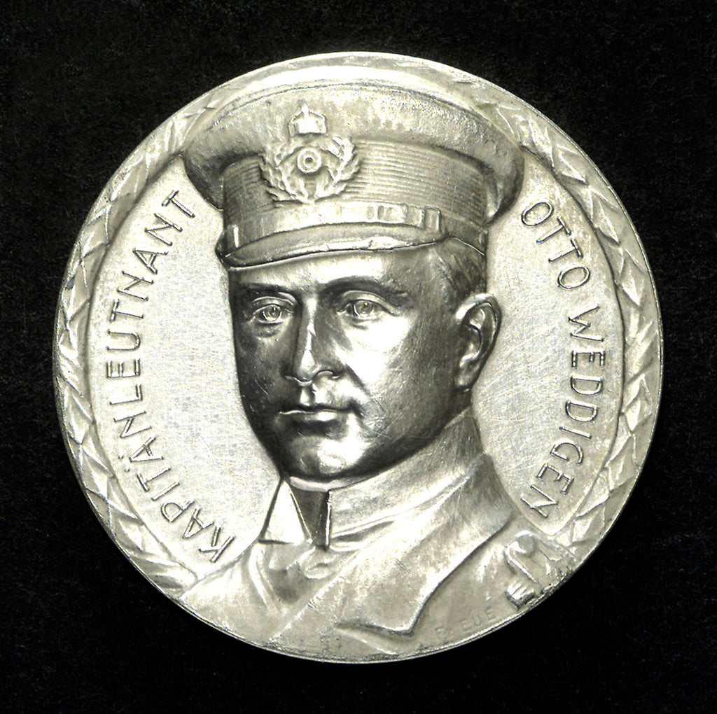 Detail of Medal commemorating Captain-Lieutenant Otto von Weddigen (1882-1915) Commander of 'U9' and 'U29'; obverse by F. Eue