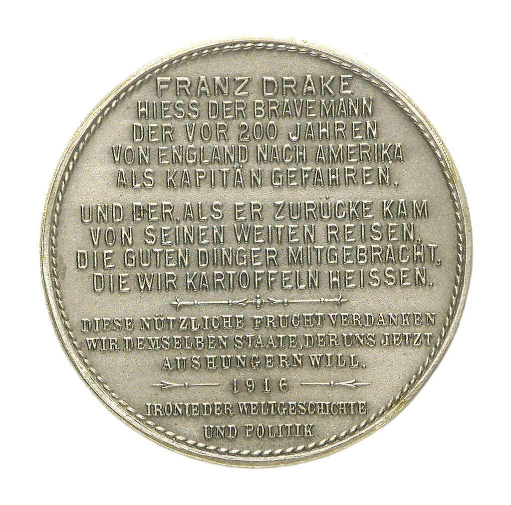Detail of Medal commemorating Sir Francis Drake and the Atlantic crossing; reverse by M.U.W.