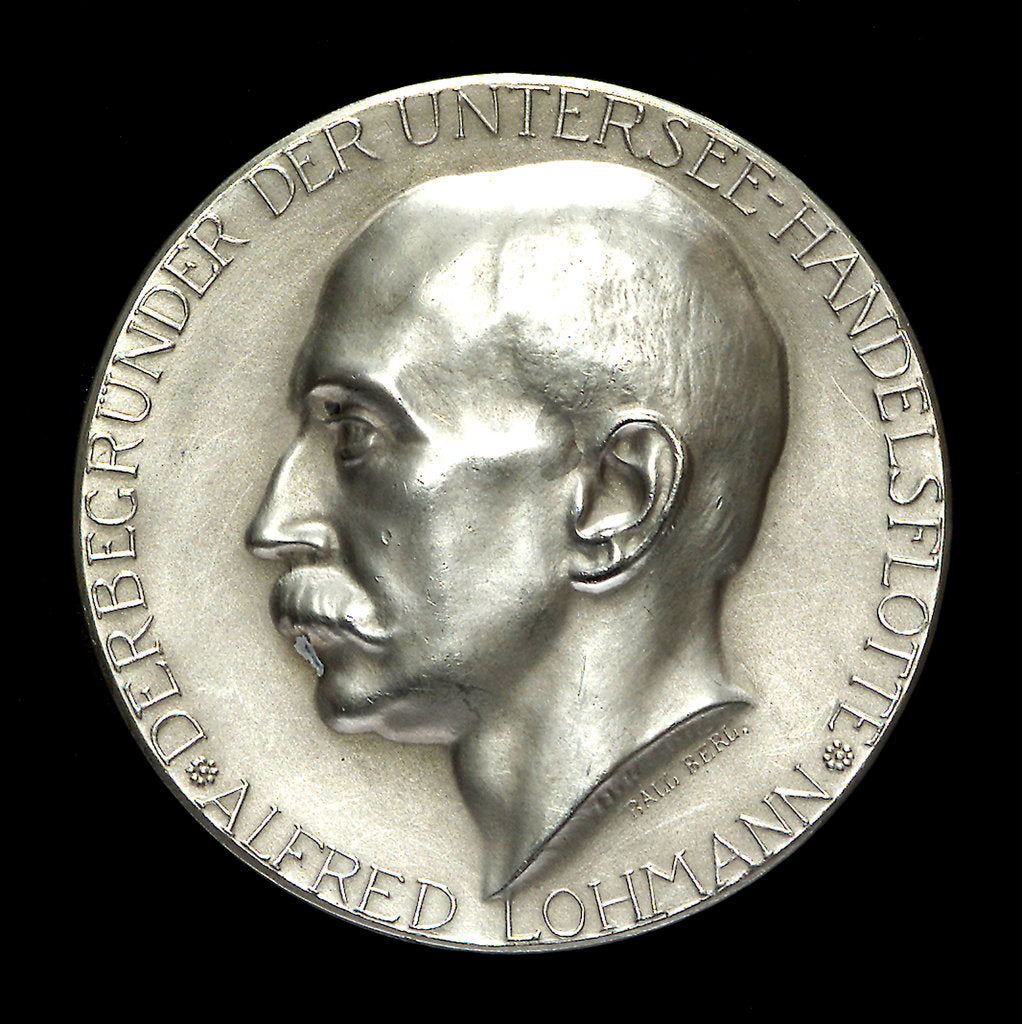 Detail of Medal commemorating Alfred Lohmann, founder of the submarine merchant fleet; obverse by Hugo Kaufmann
