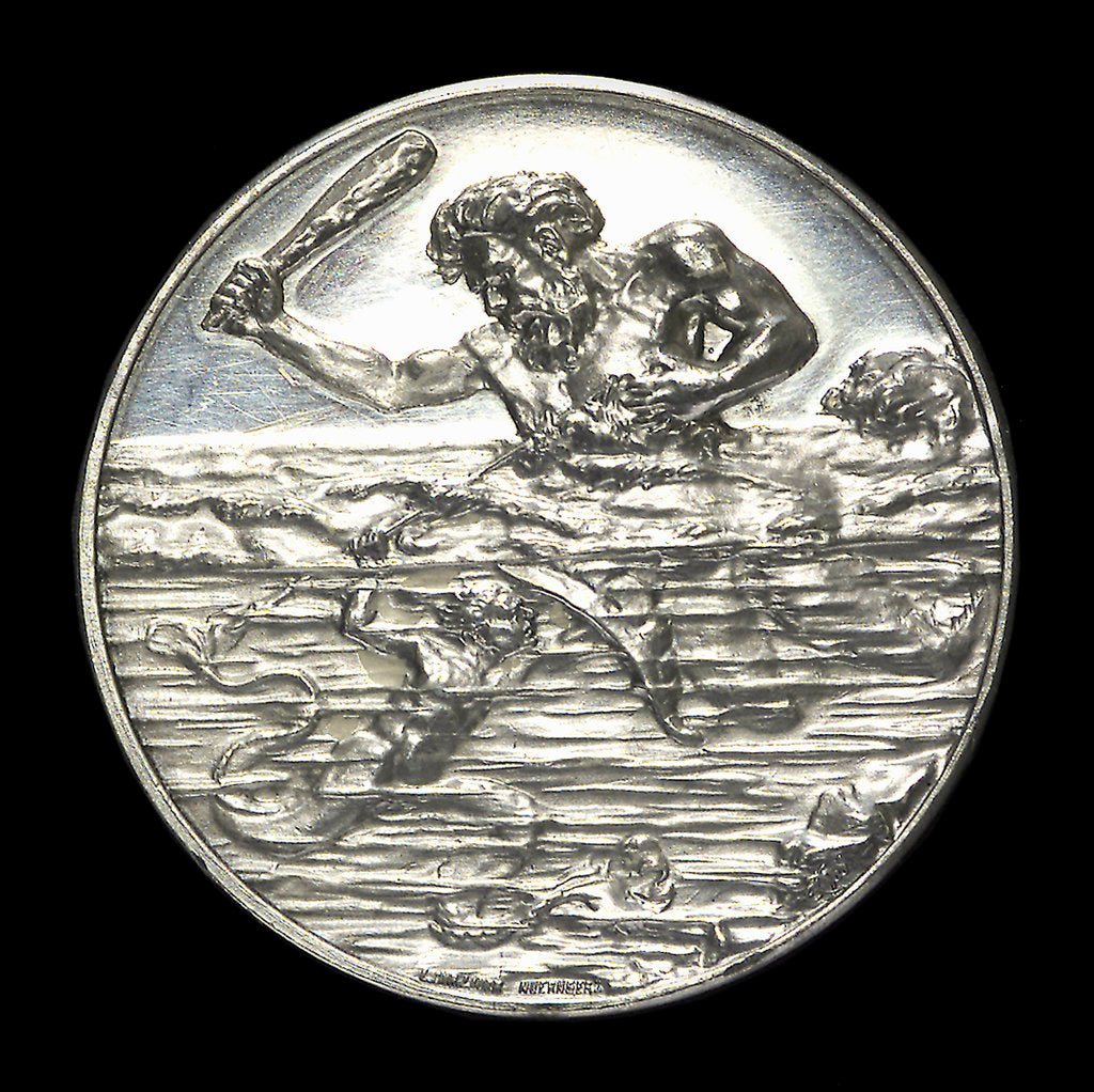 Detail of Medal commemorating the glory of the submarine; obverse by Lauer Bros.