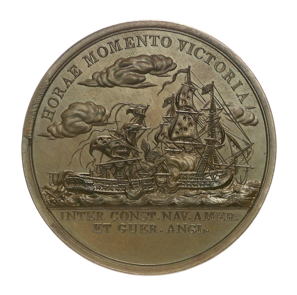 Detail of Medal commemorating Captain Isaac Hull (1773-1843) and the action between USS 'Constitution' and HMS 'Guerriere', 1812; reverse by M. F