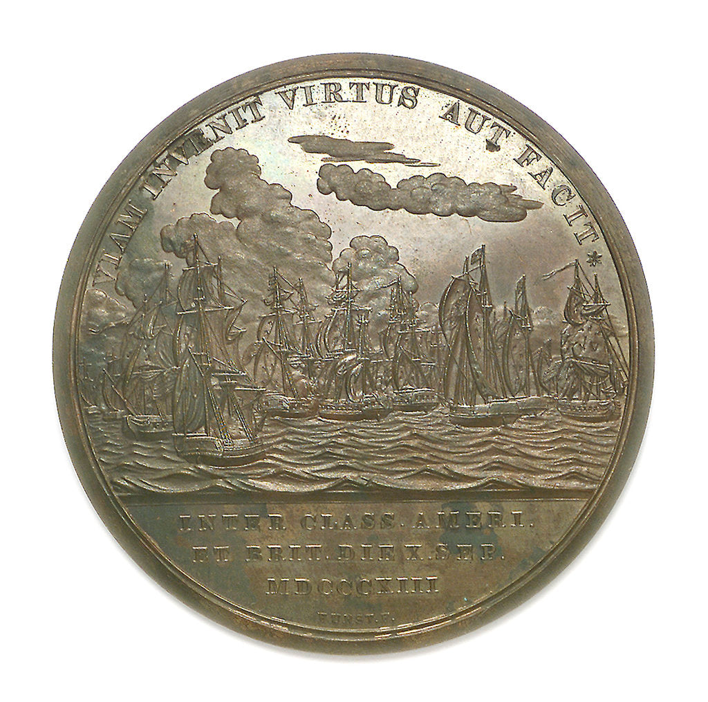 Detail of Medal commemorating Commander Jesse Elliott and the battle of Lake Erie, 1813; reverse by Moritz Furst