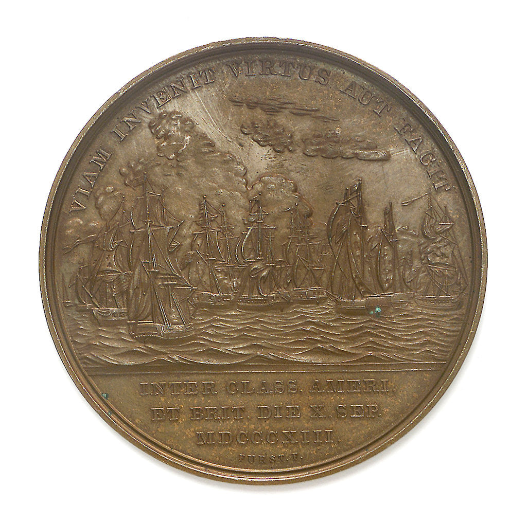 Detail of Medal commemorating Lieutenant-Commander Stephen Cassin (11783-1857) and the battle of Lake Erie, 1813; reverse by Moritz Furst