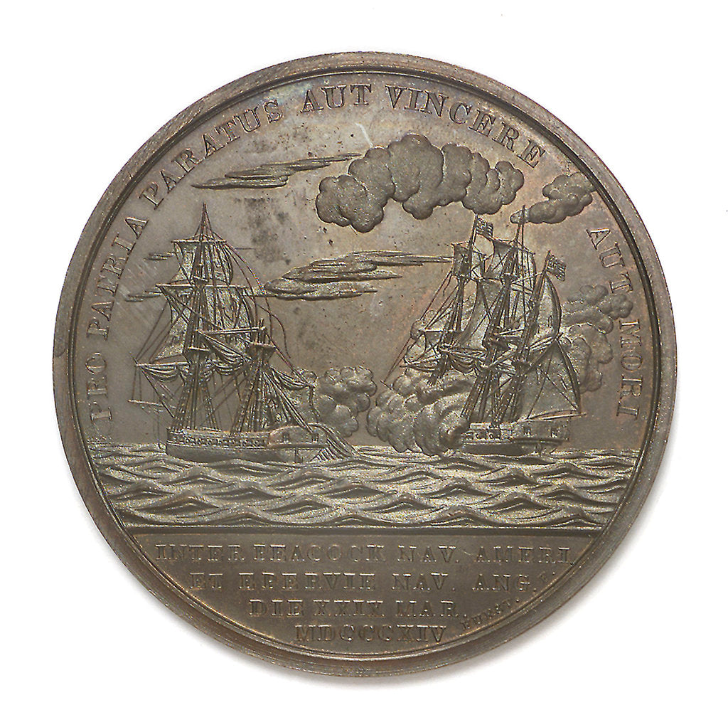 Detail of Medal commemorating Captain Lewis Warrington (1782-1851) and the action between USS 'Peacock' and HMS 'Epervier', 1814; reverse by Moritz Furst