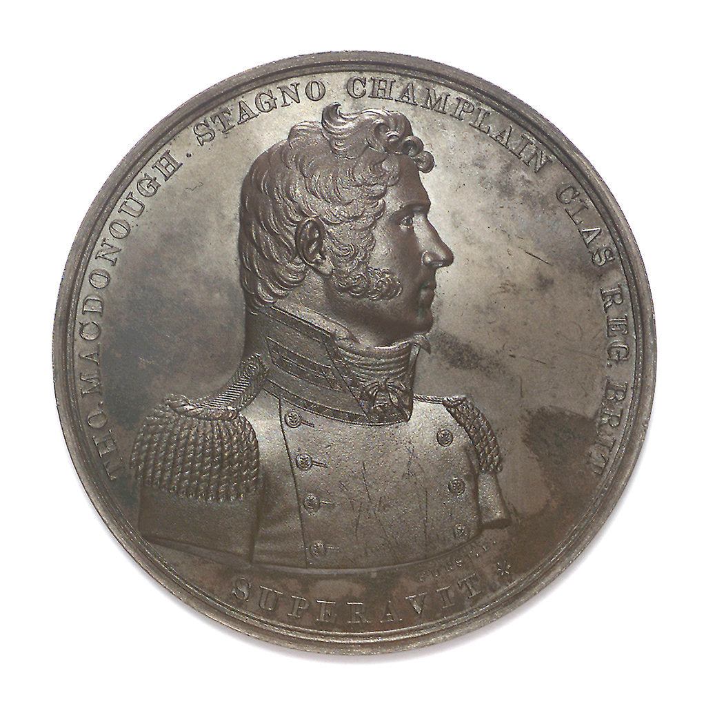Detail of Medal commemorating Captain Thomas Macdonough (1783-1825) and the battle of Lake Champlain, 1814; obverse by Moritz Furst