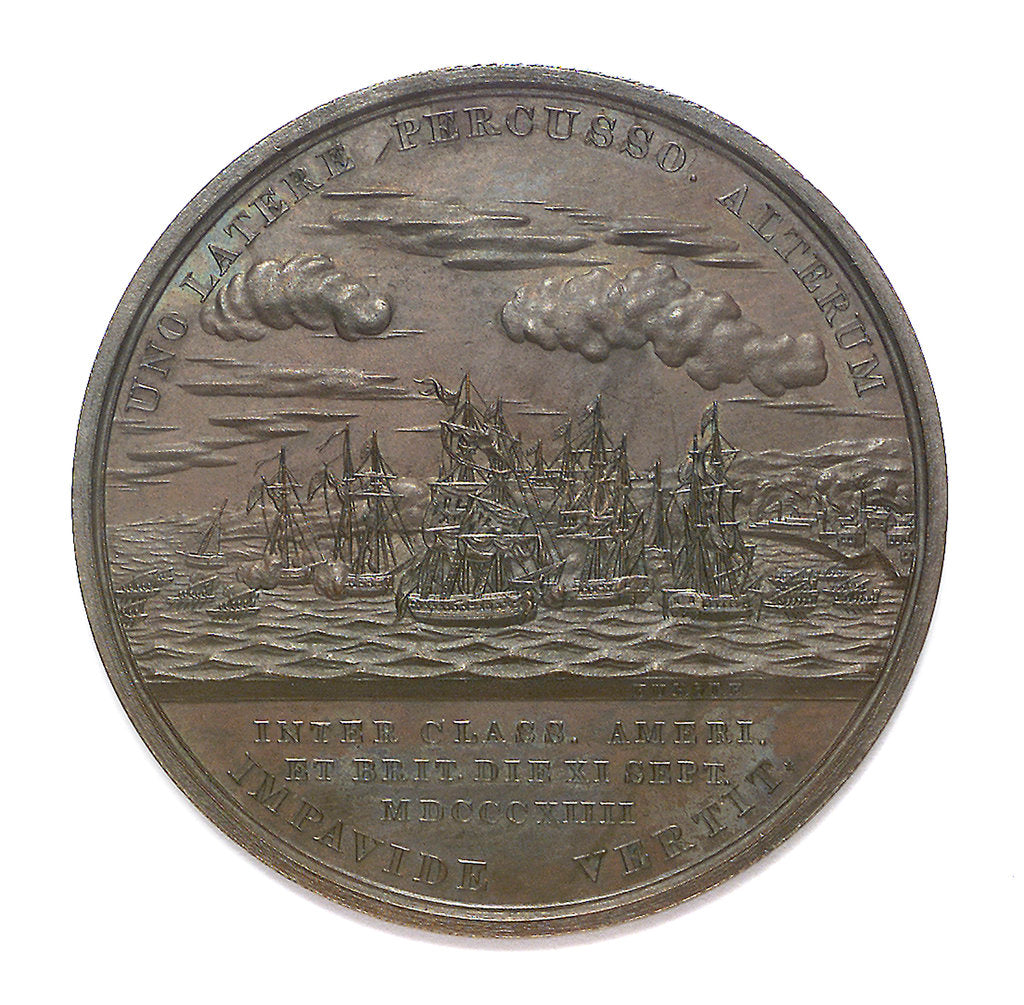 Detail of Medal commemorating Captain Thomas Macdonough (1783-1825) and the battle of Lake Champlain, 1814; reverse by Moritz Furst