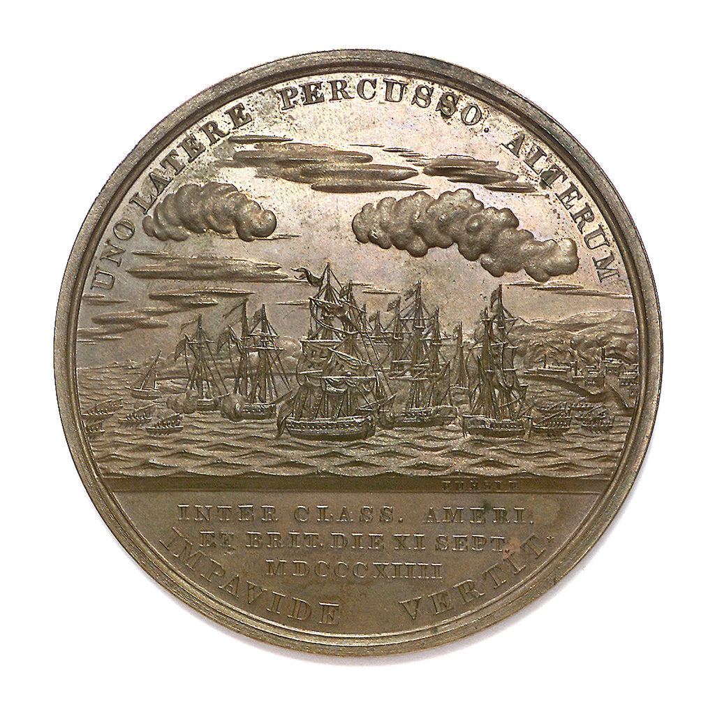 Detail of Medal commemorating Captain Robert Henley (1783-1828) and the Battle of Lake Champlain, 1814; reverse by Moritz Furst
