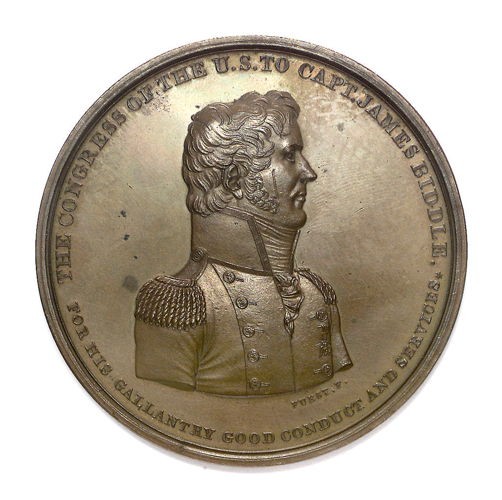 Detail of Medal commemorating Captain James Biddle and the action between USS 'Hornet' and HMS 'Penguin', 1815; obverse by Moritz Furst