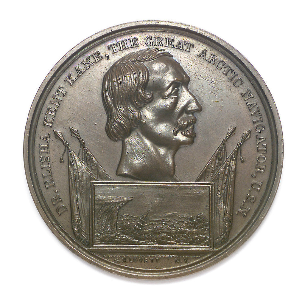 Detail of Medal commemorating the arctic explorer Dr Elisha Kent Kane (1820-1857); obverse by G.H. Lovett