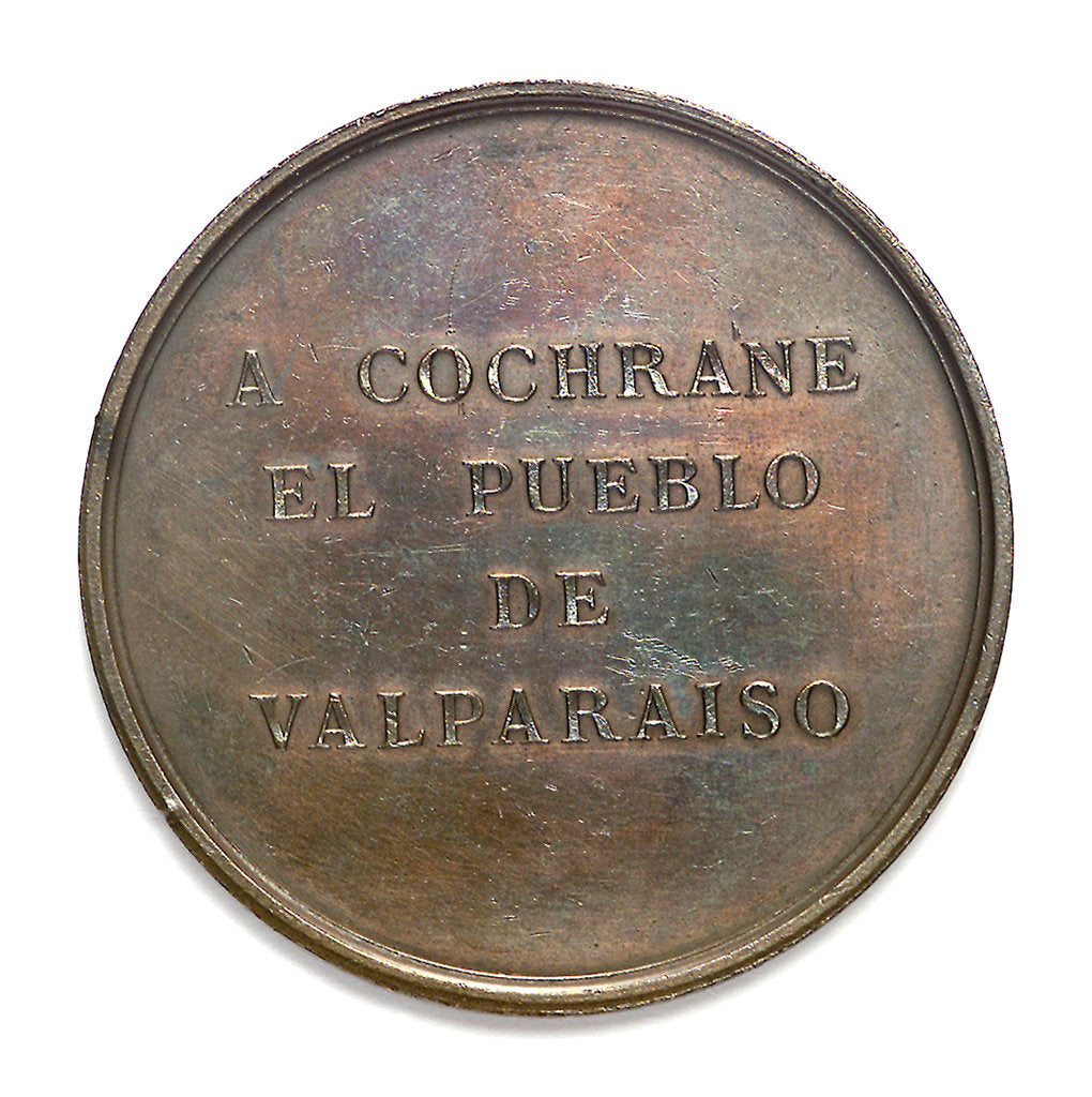 Detail of Commemorative medal depicting the Cochrane memorial at Valparaiso; reverse by Abraham Dubois