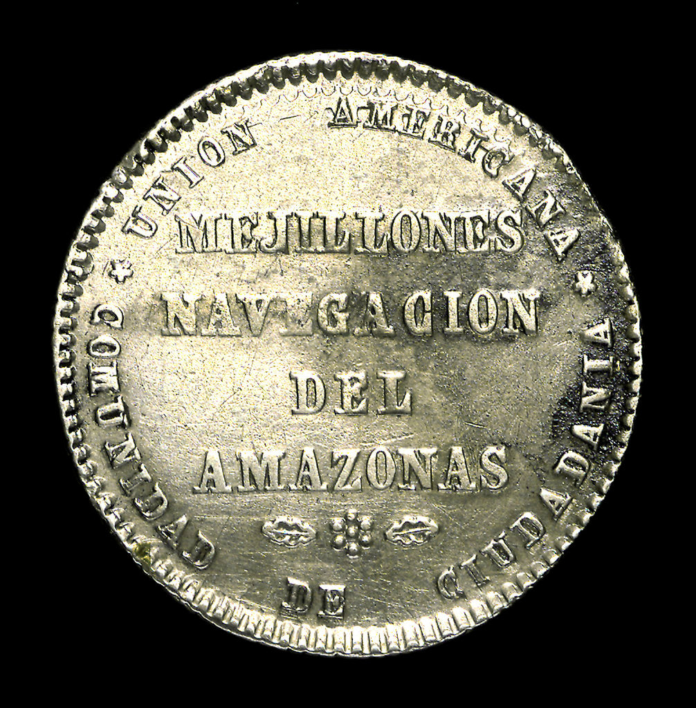 Detail of Medal commemorating the navigation of the Amazon, 1865; reverse by unknown