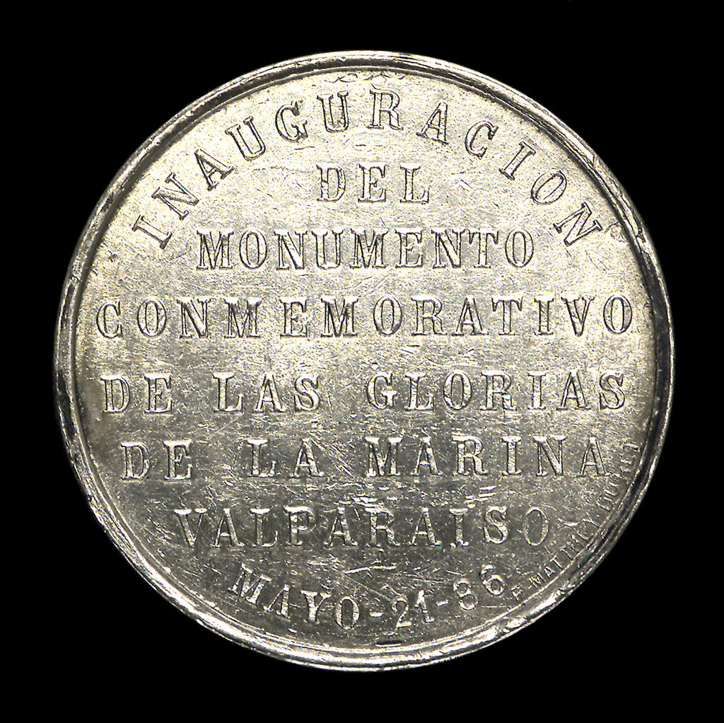 Detail of Medal depicting the naval monument at Valparaiso; reverse by unknown