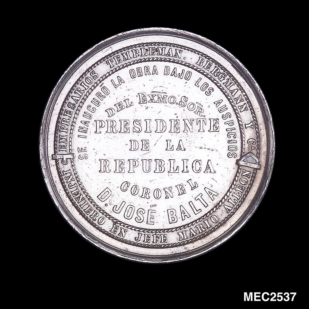 Detail of Medal commemorating the improved harbour works at Callao; reverse by unknown