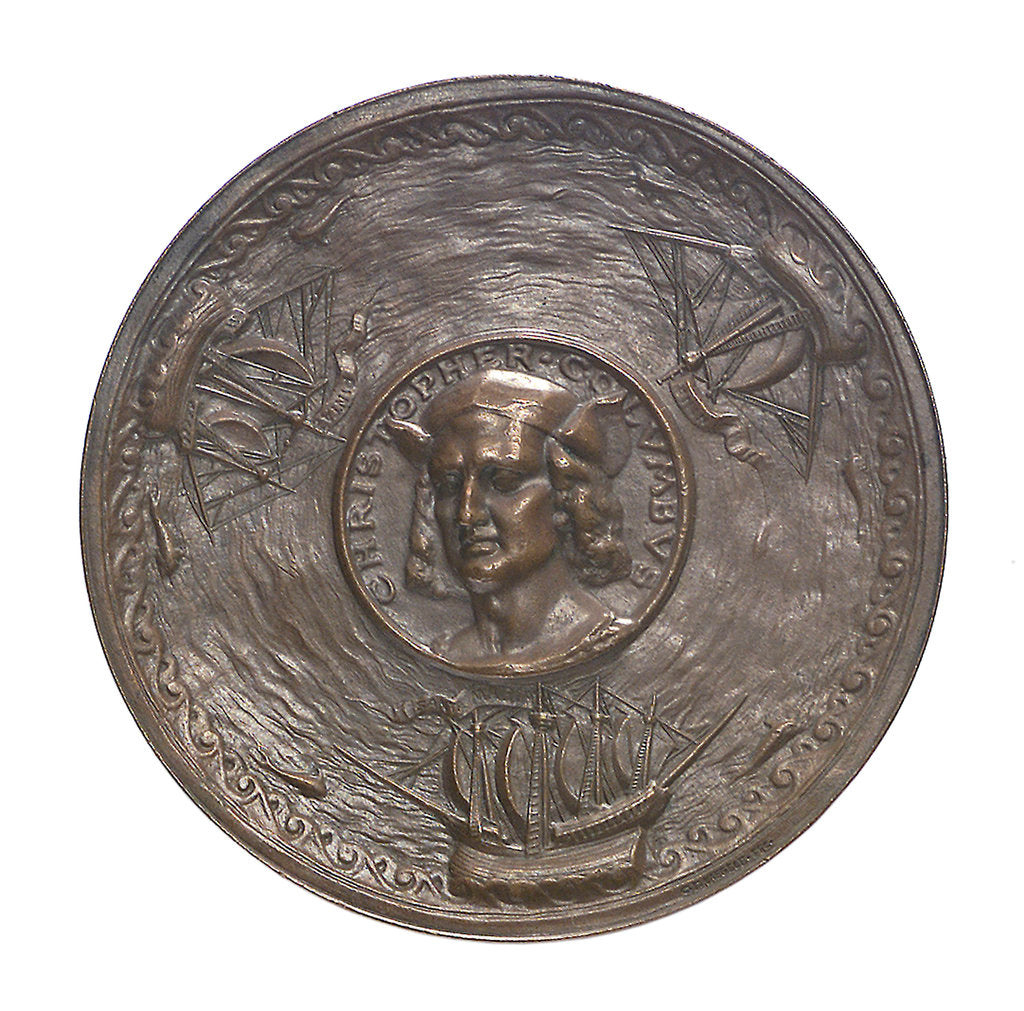 Detail of Medal commemorating Christopher Columbus (1451-1506) and the discovery of America, 1492; obverse by G.F. Naegele