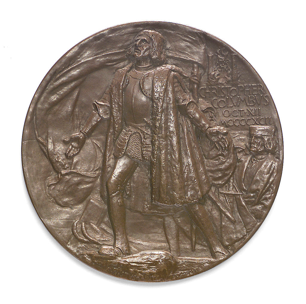 Detail of Medal commemorating Christopher Columbus (1451-1506) and the discovery of America, 1492; obverse by C.E. Barber